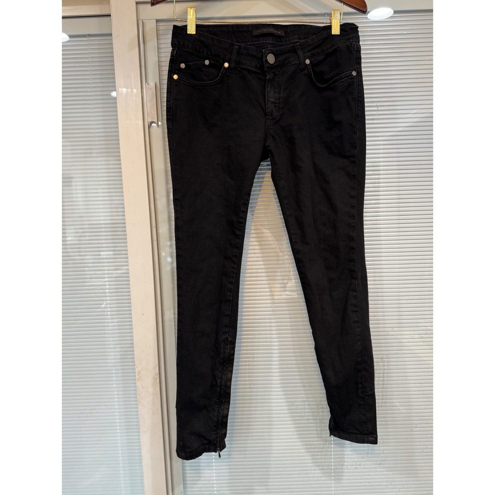 Victoria Beckham Womens Black Skinny Jeans Leather Panel Ankle Zip Size 29‎